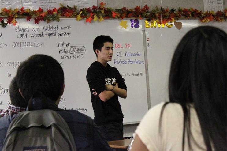 Leading the Senior Senate meeting, which was held after school in Z-5 on Thursday, November 18, Phil Kong discusses possible senior activities.  The Senior Senate meetings are open to all seniors and are said to have another meeting on Dec. 16.  