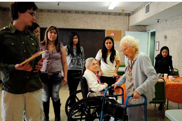 In a small trip to the Downey Retirement Center, the Humanities Club helped and gave elderly people a reason to smile.  Attending this place gives these people a feeling of comfort and because we volunteer, we do it out of our hearts, sophomore Solange Austollido said, president of the Humanities Club.  
