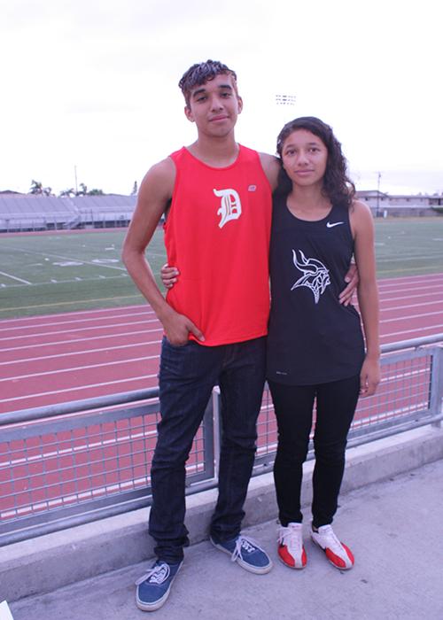 Two members of the DHS cross county team, Andres Velasco, 12, and Lisa Vasquez, 10, break the three mile record on September 7. “I wanted to make it my initial goal for this upcoming season,” Velasco said. “I wanted to leave Downey with a legacy.”