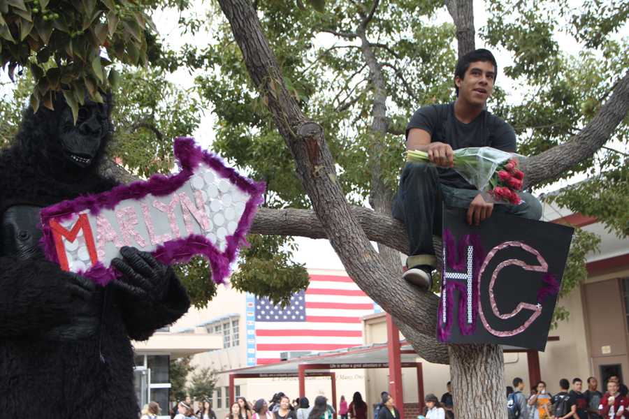 To ask Marlyn Leon, 12, to Homecoming, Alejandro Jaramillo, 12, waits with his friend, Eric Lopez, 11 ,on Thursday, October 18, 2012 at the quad. “I thought it was really funny because we used to call him Tarzan because he had long hair, it was kind of an inside joke,” Leon said, “I couldn’t believe he actually climbed a tree.”