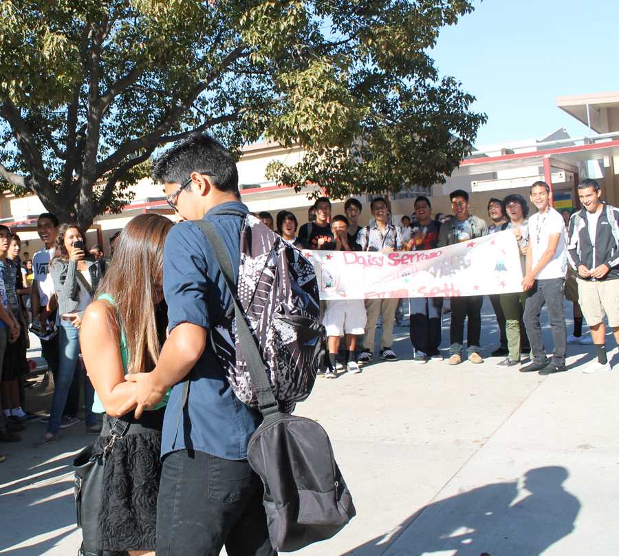 During snack on, October 17, in front of everyone present in the quad, Seth Gonzalez, 11, asks Daisy Serrano, 11, out to Homecoming. “I was nervous and shaking after I asked her,” Gonzalez said, but it was all worth it to him as she agreed to go.