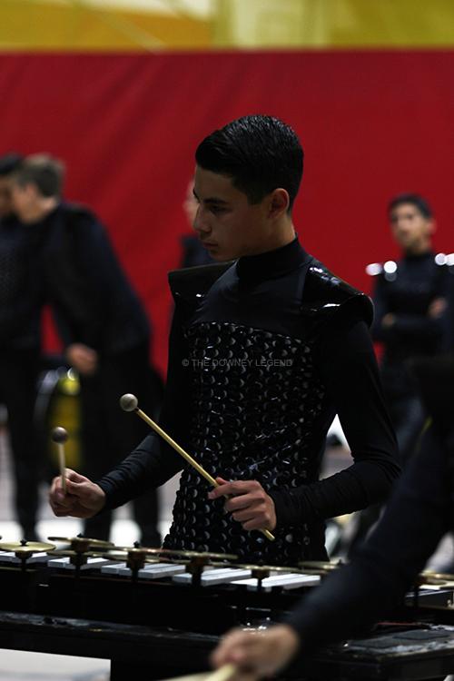 On Sun., Mar. 2, junior Tony Corona, plays bells and crotales in the Independent Marching World group, Dark Sky Percussion, at the Downey High School Gym.  “I first joined the group to play the cymbals in the battery,” Corona said, “ but then I got switched to the front ensemble to play the bells and crotales.”
