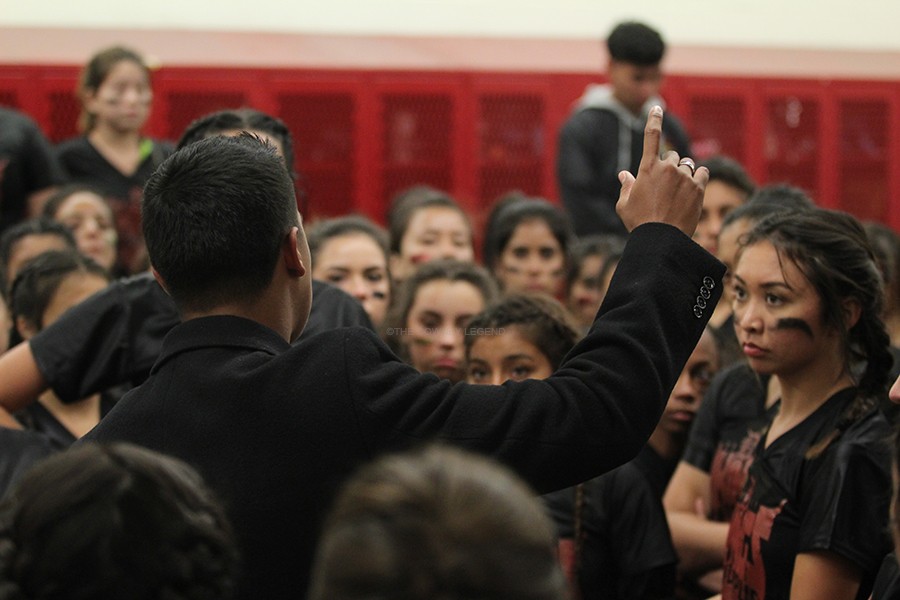 During half time at the Powder Puff game, still with no score on the scoreboard, Head Coach Eduardo Preciado, 12, talks to the senior team in the locker room. “For my last year here, it was great,” Preciado said. “I love leading my warriors.”