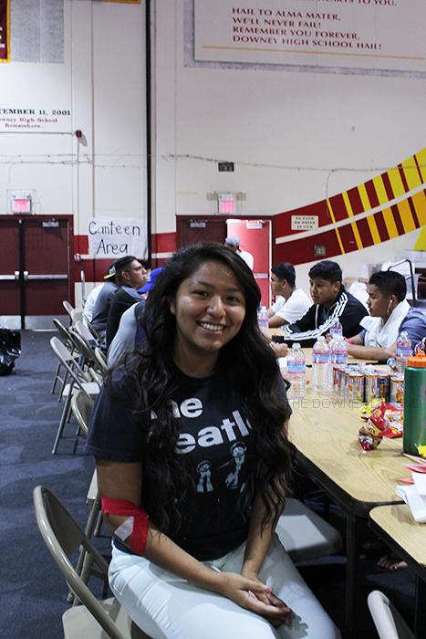 On June 5, Jennifer Gavriiloglou, 11, donates blood to the Red Cross in the Downey High School gym, because she wants to save lives. “This is my first time donating and it was a great experience,” Gavriiloglou stated.