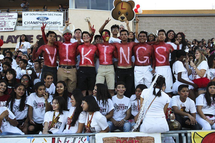 Getting in spirit for their last ever Downey vs. Warren football game, seniors, Marc Gepigon, Eduardo Bayardo, Andrew Biladeou, Joseph Lee, Alan Ramirez, Byron Merlos, and Josh Choi, decide to cover themselves in Viking red in order to to show what Viking Nation is about. “It was a great end to our four years, the cherry on top,” Ramirez said. “We’re going to look back and be glad we did this with our friends.”
