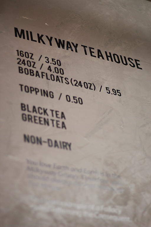 MilkyWay Tea House’s menu is displayed subtle on the wall for their customers to browse and choose what drink they want. The tea house has a variety of teas, boba, and non-dairy drinks to choose from. 
