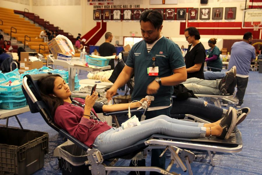 Downey High School hosts its annual Fall Blood drive on September 27 where Kirsten Rodriguez, 12, has donated a pint of blood. “I feel that the blood drive is really important cause it helps those who need it,” Rodriguez said. “I’m hoping my blood goes to someone in need.” 
