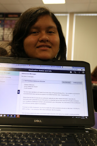 Senior Vanessa Valdovinos applied to Cal States and UCs and has gotten into UC Santa Cruz, but really wants to attend UC Irvine in the fall. “My dream school is the University of California, Irvine because it has always been the school I have said I wanted to go to,” Valdovinos said. “At UCI I can pursue my major in Biology while still staying close to home and attending a prestigious school.”  