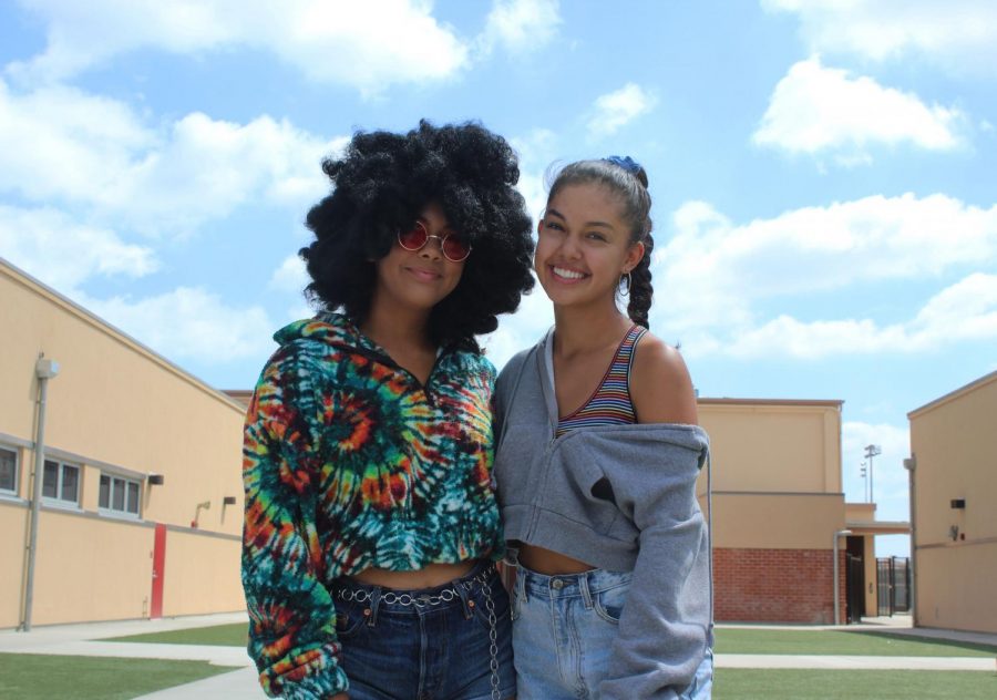 Due to it being her last year at Downey High School, Nalani Rodriguez, 12, and her little sister Brianna Rodriguez, 11, dressed up as different decades for the second to last day of spirit week. “I really wanted to go big for this week,” Rodriguez (left) stated. “Dressing up 70s disco era was something I was so excited to do, I had been planning this fit for so long.”