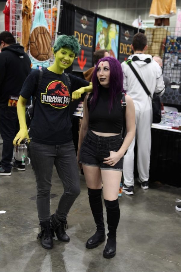 Through the love of anime, Haven Garcia (left), playing Beast Boy and Mary Bell (right) playing Raven, both from DC comic Teen Titans, has been cosplaying ever since middle school. Bell states, “If I love anime how can’t I do cosplay and ever since I realized that I’ve been participating ever since,” Garcia adds on, “along with anime I love sewing and started creating costumes and never looked back.”