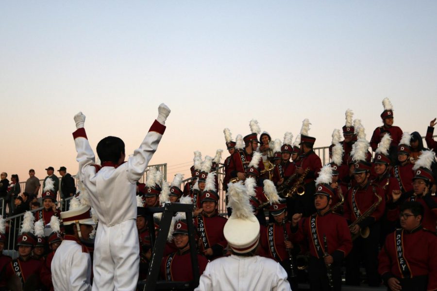 On his final march, conductor of Downey High’s marching band, Matthew Chavez, 12, euphorically leads the band to a night of high spirited clamor. “When I get up on the stand in front of everyone I feel myself disappear,” Chavez stated. “I live in the music and I never fail to receive an electrifying experience, each stronger than the one before.”