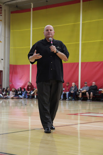 The Commissioner of the CIF Southern Section, Rob Wigod, came to Downey High School to talk to the 1,300+ student-athletes about “Pursuing Victory with Honor” on February 13. “I came to talk to all student-athletes to make them aware of the strong impact you [they] have on any younger/upcoming student-athletes,” Wigod said. “If a child comes to your game and sees the determination and persistence in your performance, what do you think that child will do? They would want to be like you one day.”