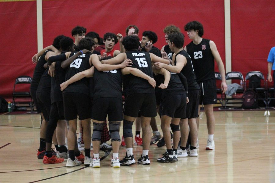 The Downey High School boys varsity volleyball team celebrated their win against Bell Gardens High School on Wednesday, March 8, that took place inside the Downey High school Gymnasium with a setting score of 3-2. The Vikings played very hard throughout the game and showed much effort and although it was a close game, they were proudly able to claim this victory.